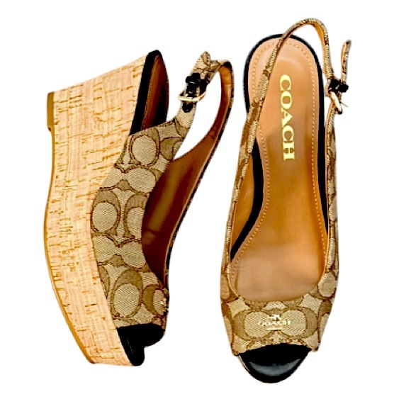 Coach Brown sandals Ferry Cork Wedge with Adjustable Slingback size 6 B - Picture 1 of 16